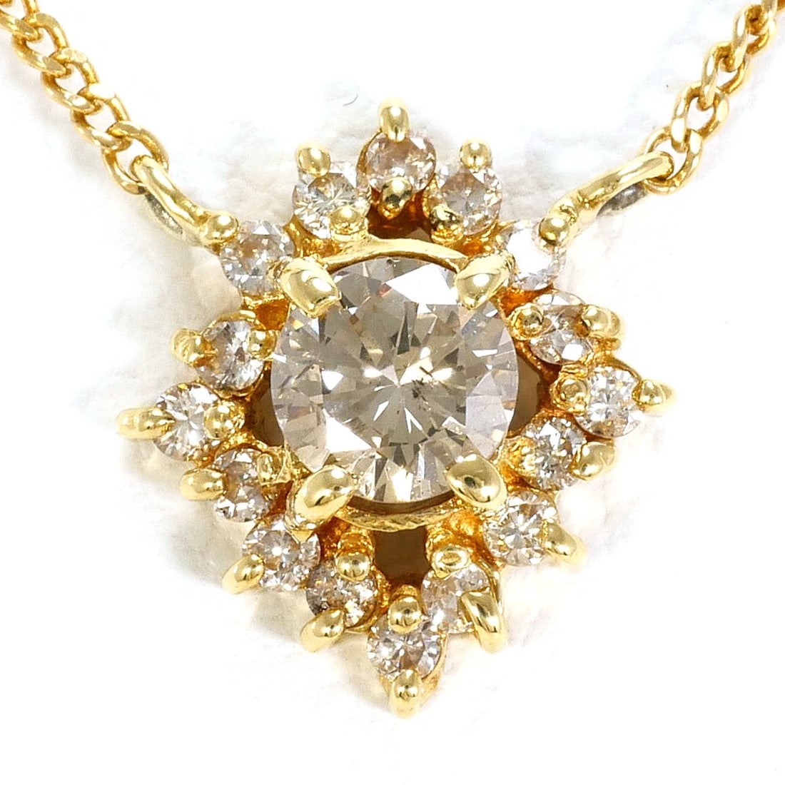 K18 GOLD NECKLACE DIAMOND: K18 gold Necklace Diamond Brand: No Brand Type/Style: Necklace Material: K18/Yellow Gold, Main Stone Natural Color: Yellow Gold Size: Top size?H:about10?W:about9mm(Top and Chain cannot be removed),