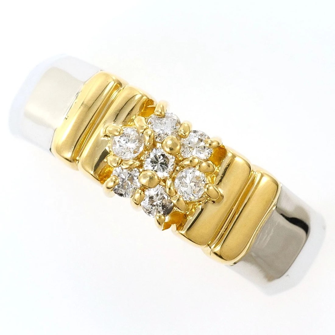 PT900 K18 RING DIAMOND: PT900 K18 Ring Diamond Brand: No Brand Type/Style: Ring Material: PT900, Main Stone Natural Color: None Size: US 5 1/8 Accessories: None Accessories Notice: When purchasing pre-owned goods, please