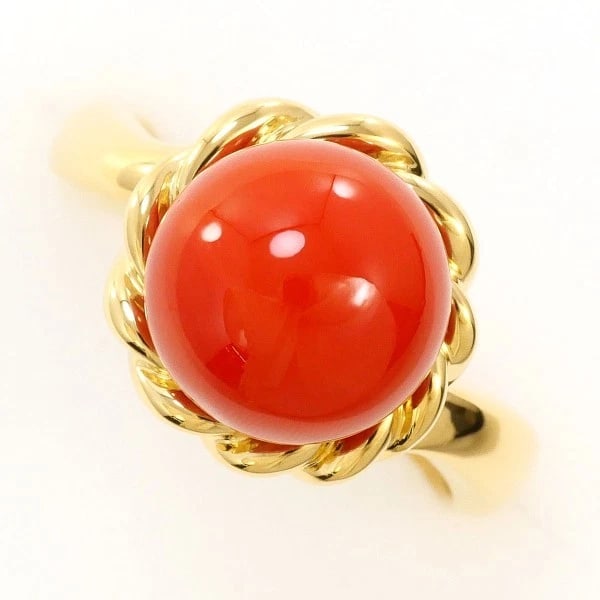 K18 RING: K18 Ring Brand: No Brand Type/Style: Ring Material: K18/Yellow Gold, Main Stone Coral Color: Yellow Gold Size: US 6 1/4 Accessories: None Accessories Notice: When purchasing pre-owned goods, please