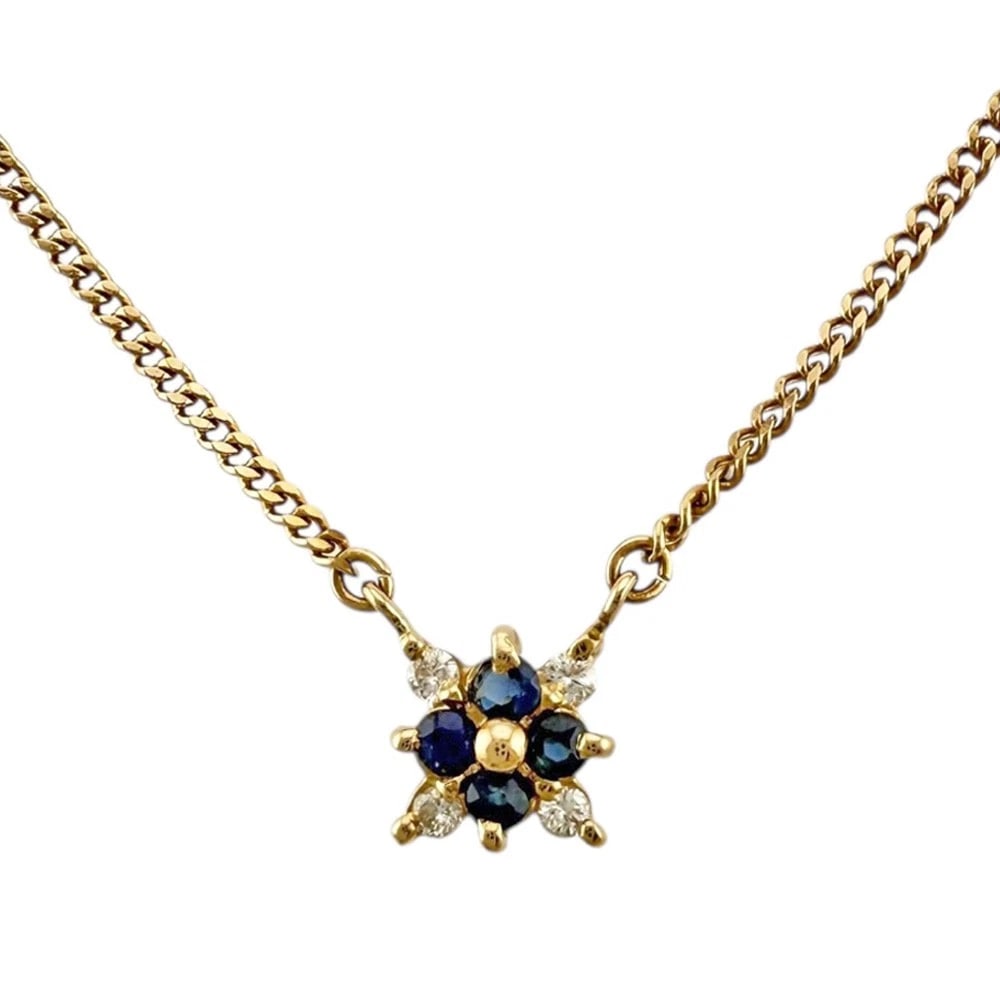 NECKLACE K18 YELLOW GOLD: Necklace K18 yellow gold Brand: Unbranded Type/Style: Necklace Material: K18 yellow gold, Main Stone sapphire Color: gold Size: Total Length:42.5cm Chain width:1.0mm Top:W7.5mm x H7.5mm Accessorie