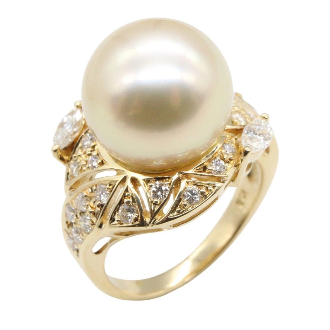 JEWELRY PEARL DIAMOND RING 18KYG YELLOW GOLD: JEWELRY Pearl Diamond Ring 18KYG Yellow Gold Brand: JEWELRY Type/Style: Ring Material: K18 (Yellow Gold), Color: Gold Size: US size 6 Accessories: None Accessories Notice: When purchasing
