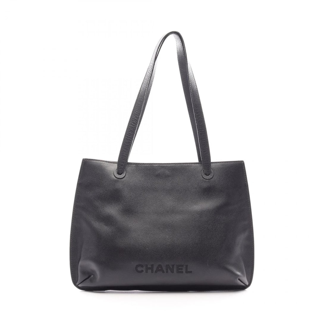 CHANEL LOGO TOTE SHOULDER BAG GRAINED CALFSKIN: CHANEL Logo Tote Shoulder Bag Grained Calfskin Brand: CHANEL Type/Style: Tote Bag Material: Exterior Material Grained Calfskin leather Color: Exterior Color Black?ish colors Size: (H:11.0" x W:15.4" x