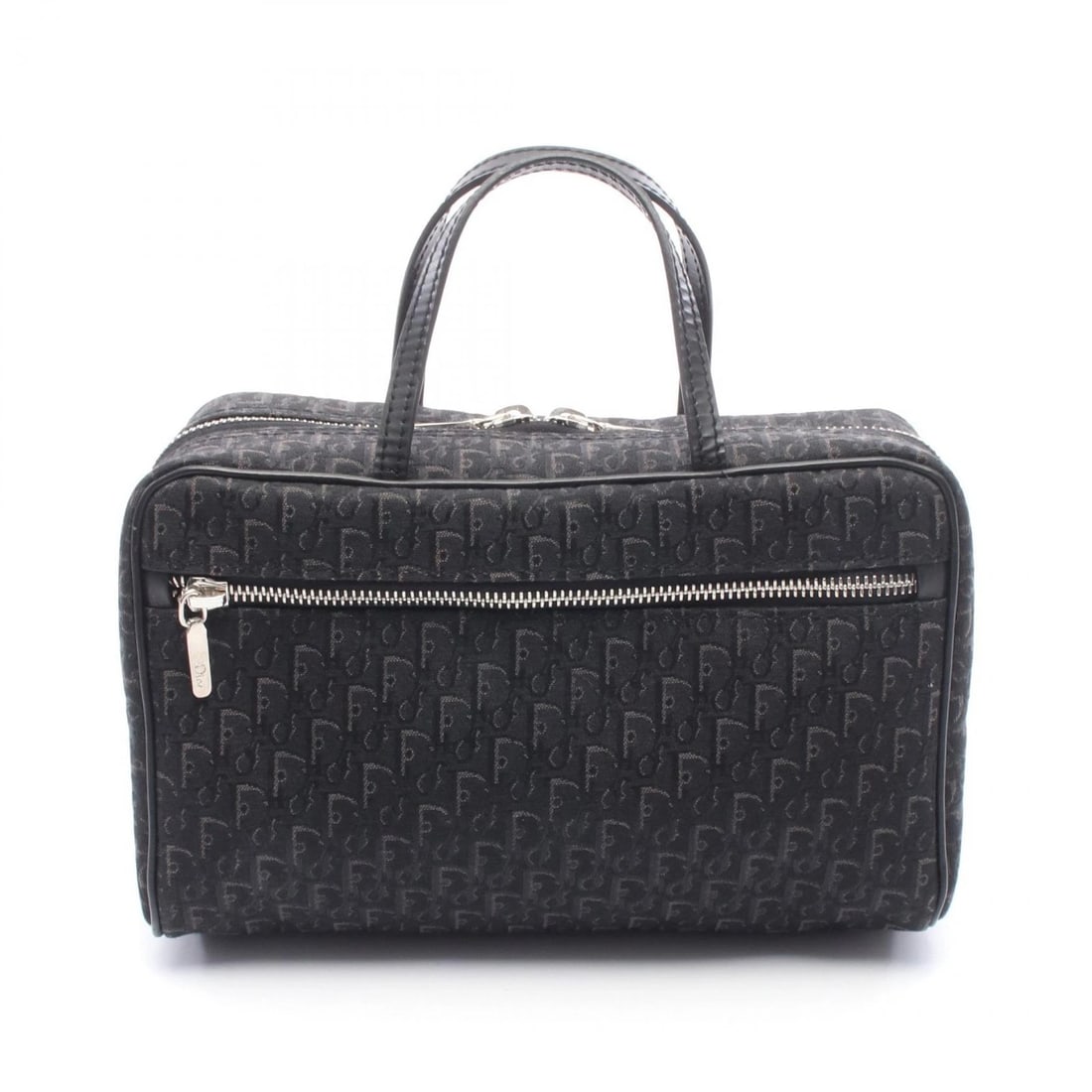 CHRISTIAN DIOR HANDBAG POUCH CANVAS LEATHER BLACK