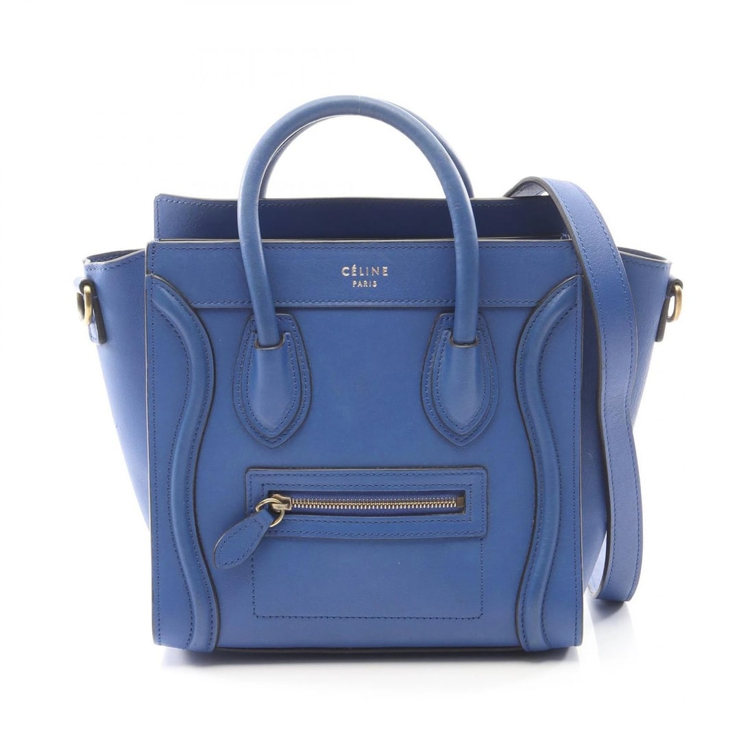 CELINE LUGGAGE SHOULDER CROSSBODY HANDBAG: CELINE Luggage Shoulder Crossbody Handbag Brand: CELINE Type/Style: Handbag Material: Exterior Material leather Color: Exterior Color Blue?ish colors Size: (H:7.9" x W:7.9" x D:3.5") Accessories: