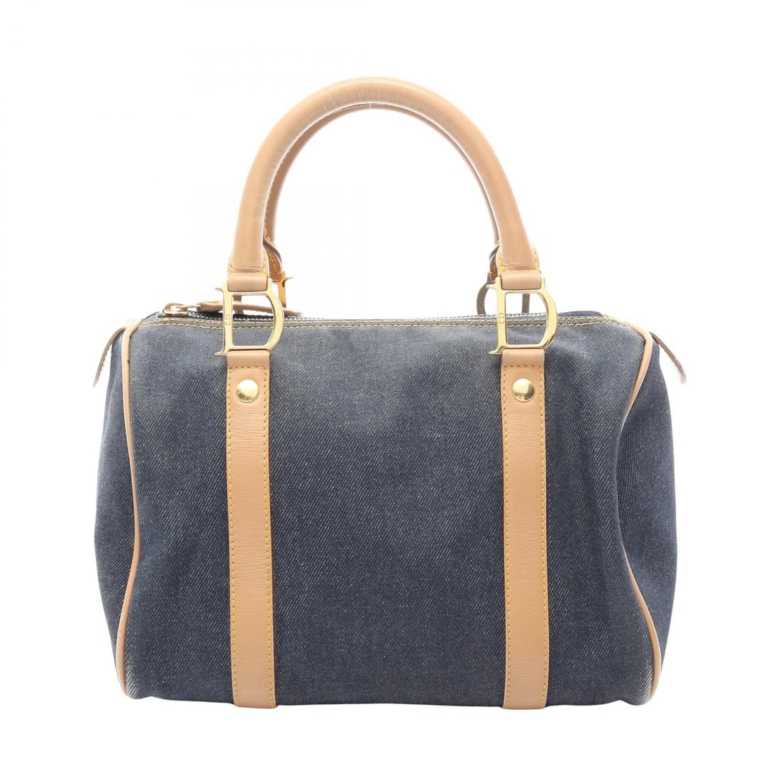 DIOR MINI DUFFLE HANDBAG DENIM LEATHER NAVY BEIGE