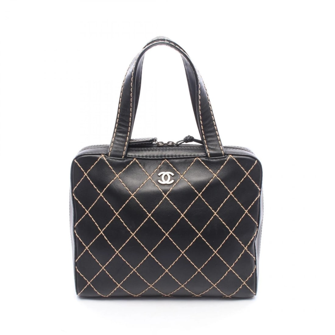 CHANEL WILD STITCH SQUARE TOTE HANDBAG LEATHER BLACK: CHANEL Wild Stitch Square Tote Handbag leather Black Brand: CHANEL Type/Style: Tote Bag Material: Exterior Material leather Color: Exterior Color Black?ish colors Size: (H:9.8" x W:12.2" x D:5.1")