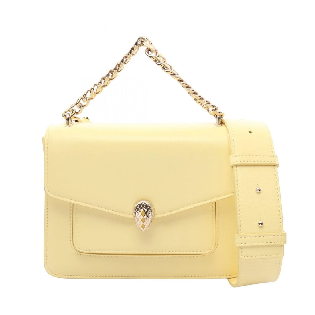 BVLGARI SERPENTI FOREVER SHOULDER HANDBAG LEATHER YELLOW: BVLGARI Serpenti Forever Shoulder Handbag leather Yellow Brand: BVLGARI Type/Style: Handbag Material: Exterior Material leather Color: Exterior Color Yellow?ish colors Size: (H:5.9" x W:7.9" x D:1.6")