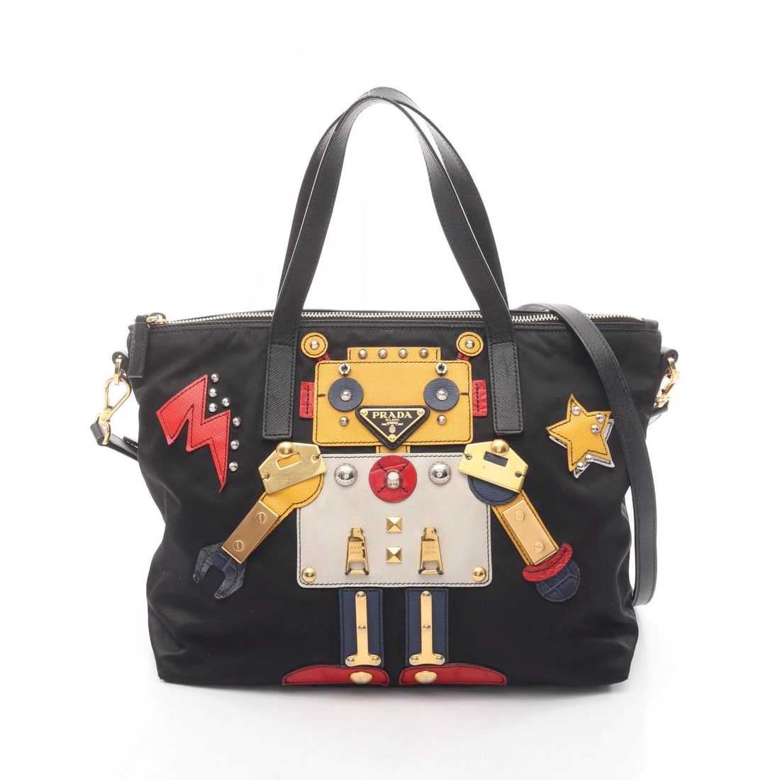 PRADA TOTE SHOULDER CROSSBODY HANDBAG NYLON SAFFIANO LEATHER