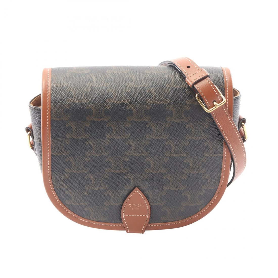 CELINE FOLCO MEDIUM TRIOMPHE SHOULDER BAG: CELINE Folco Medium Triomphe Shoulder Bag Brand: CELINE Type/Style: Shoulder Bag Material: Exterior Material PVC coated canvas ? leather Color: Exterior Color Black?ish colors ? Brown?ish colors Size:
