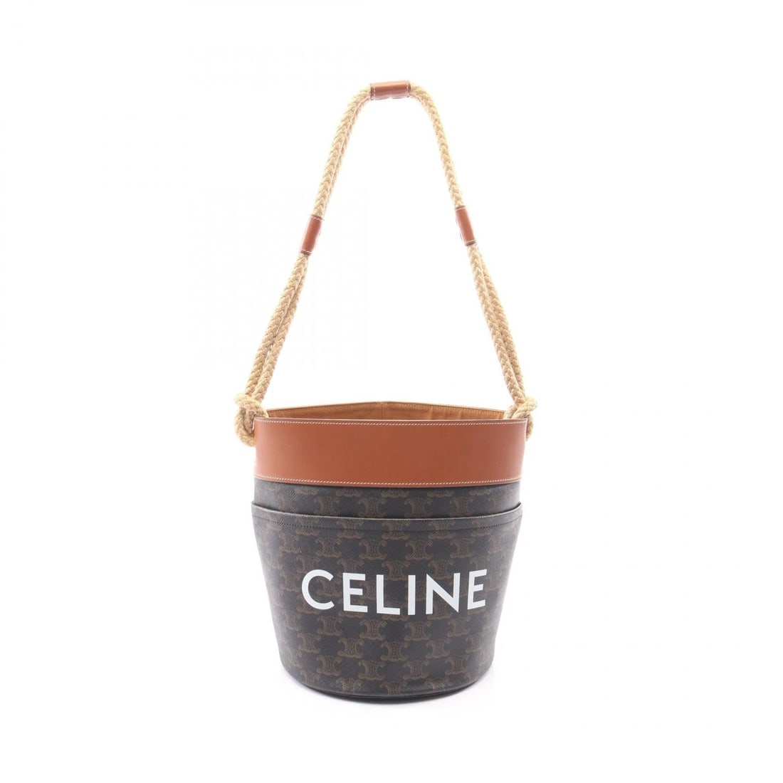 CELINE TRIOMPHE BUCKET SHOULDER BAG CANVAS LEATHER BLACK