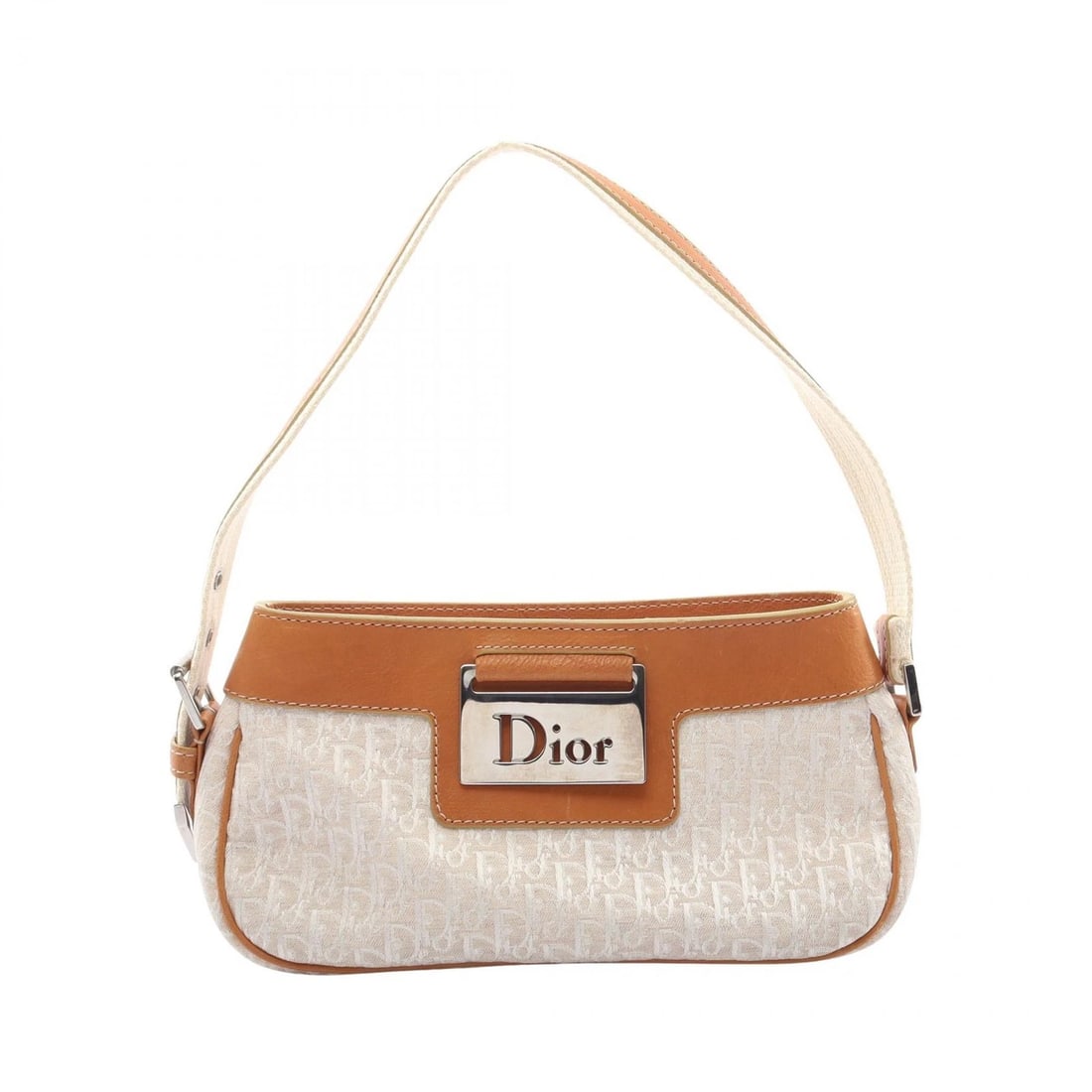 CHRISTIAN DIOR STREET CHIC TROTTER HANDBAG CANVAS LEATHER BEIGE BROWN