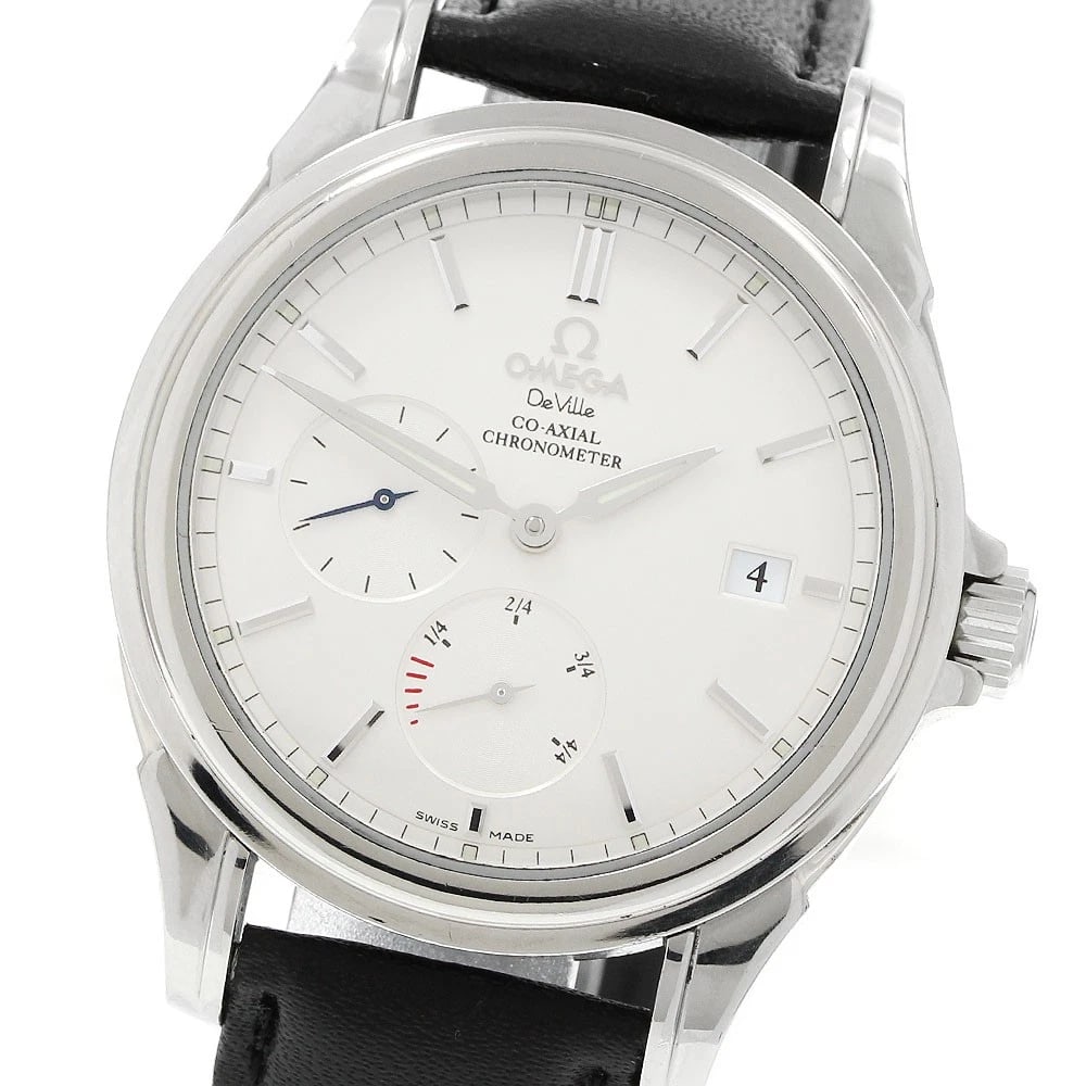 OMEGA DE VILLE COAXIAL POWER RESERVE AUTOMATIC WATCH: OMEGA De Ville Coaxial Power reserve Automatic Watch Brand: OMEGA Type/Style: Wristwatch Material: Band Material leather, Case Material Stainless Steel Color: Dial Color Silver Band Color black Case