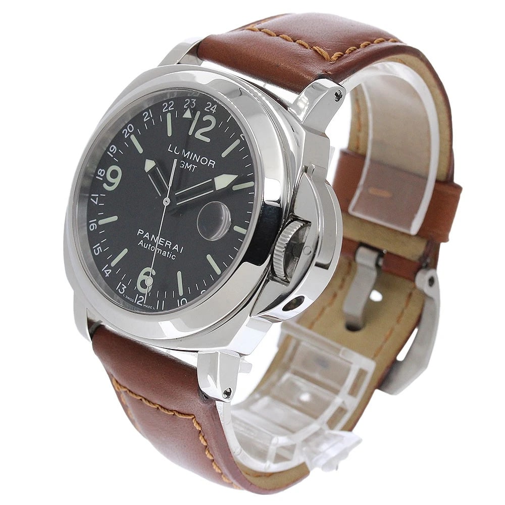 PANERAI LUMINOR BLACK AUTOMATIC WATCH: PANERAI Luminor black Automatic Watch Brand: PANERAI Type/Style: Wristwatch Material: Band Material leather, Case Material Stainless Steel Color: Case Color Silver Band Color Brown Dial Color black