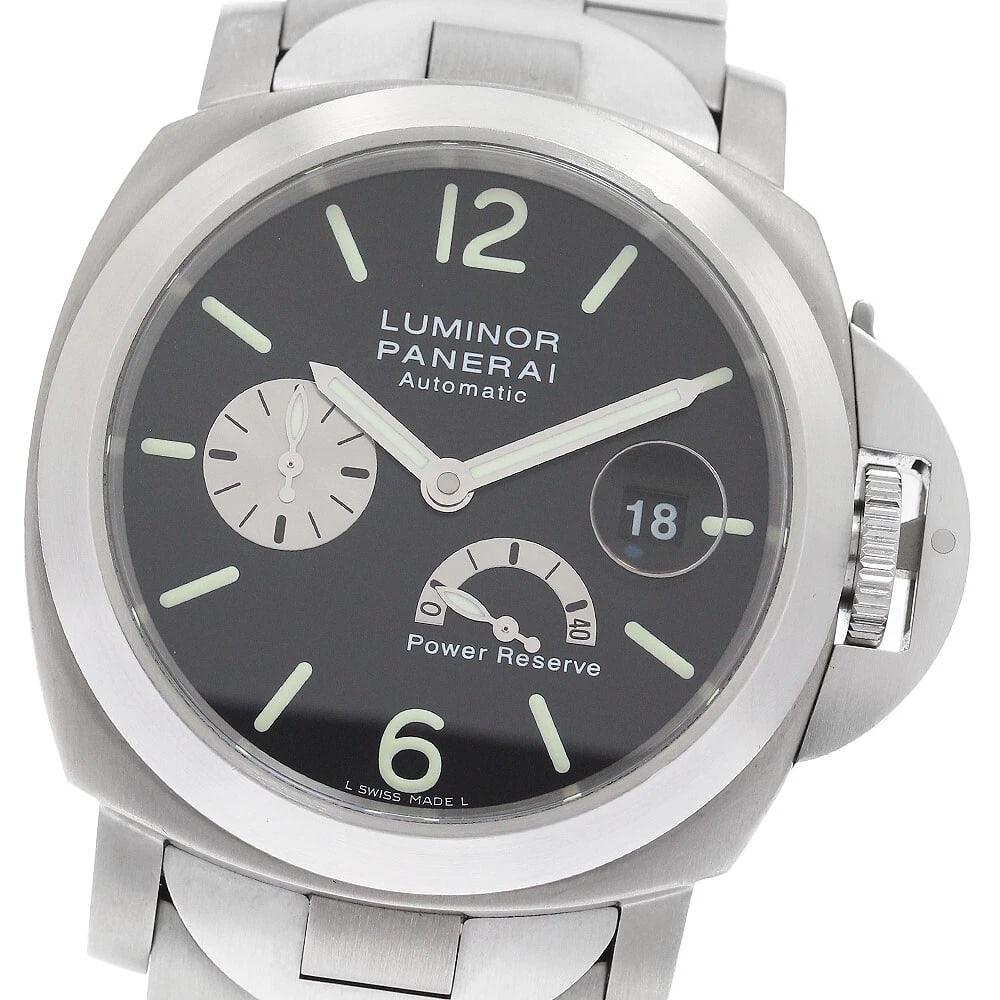 PANERAI LUMINOR POWER RESERVE BLACK AUTOMATIC WATCH: PANERAI Luminor Power reserve black Automatic Watch Brand: PANERAI Type/Style: Wristwatch Material: Band Material Stainless Steel / Titanium, Case Material Stainless Steel / Titanium Color: Dial
