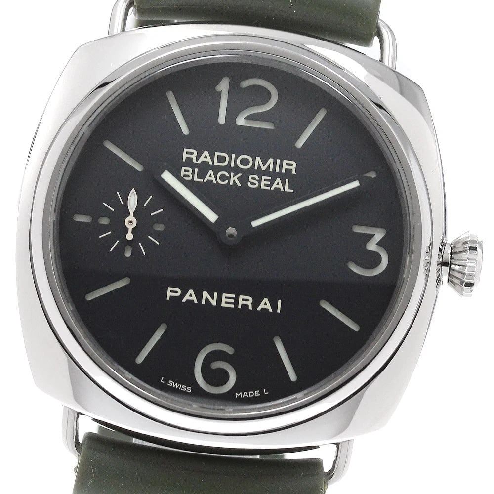 PANERAI RADIOMIR BLACK HAND WINDING WATCH: PANERAI Radiomir Black Hand Winding Watch Brand: PANERAI Type/Style: Wristwatch Material: Band Material rubber, Case Material Stainless Steel Color: Case Color Silver Band Color khaki Dial Color