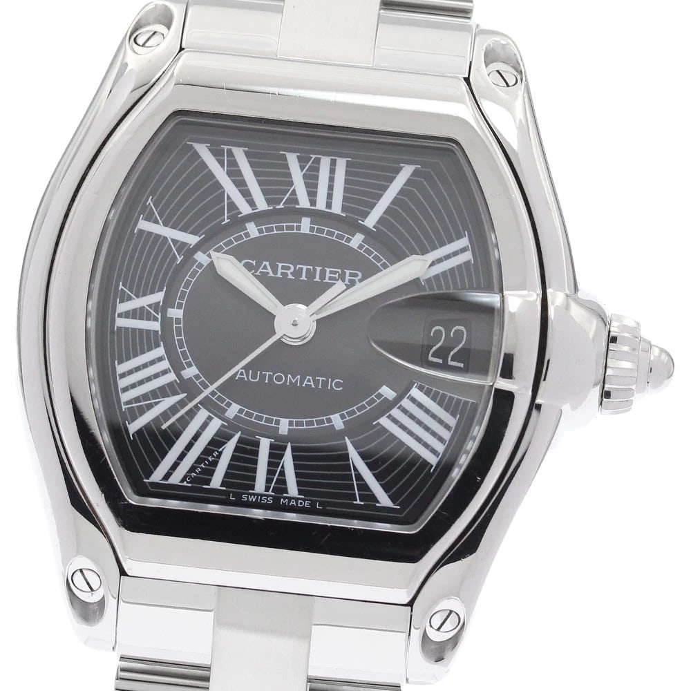 CARTIER ROADSTER DATE BLACK AUTOMATIC WATCH: CARTIER Roadster Date Black Automatic Watch Brand: CARTIER Type/Style: Wristwatch Material: Band Material Stainless Steel, Case Material Stainless Steel Color: Case Color Silver Band Color Silver