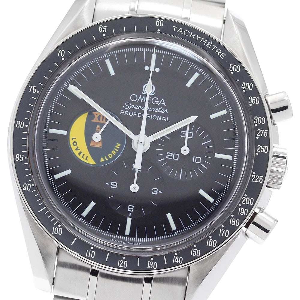 OMEGA SPEEDMASTER HAND WINDING WATCH: OMEGA Speedmaster Hand Winding Watch Brand: OMEGA Type/Style: Wristwatch Material: Band Material Stainless Steel, Case Material Stainless Steel Color: Dial Color black Band Color Silver Case Color
