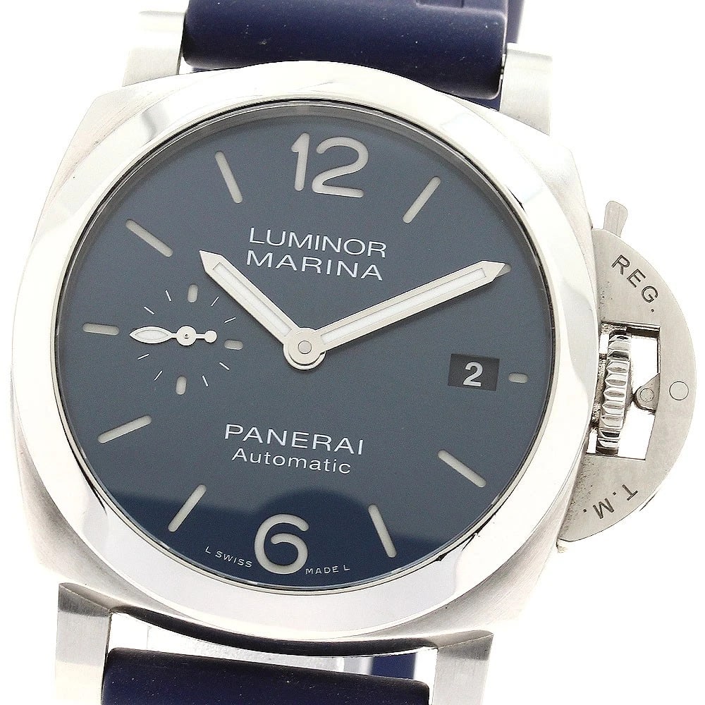 PANERAI LUMINOR MARINA NAVY AUTOMATIC WATCH: PANERAI Luminor Marina Navy Automatic Watch Brand: PANERAI Type/Style: Wristwatch Material: Band Material rubber, Case Material Stainless Steel Color: Dial Color Navy Band Color Navy Case Color