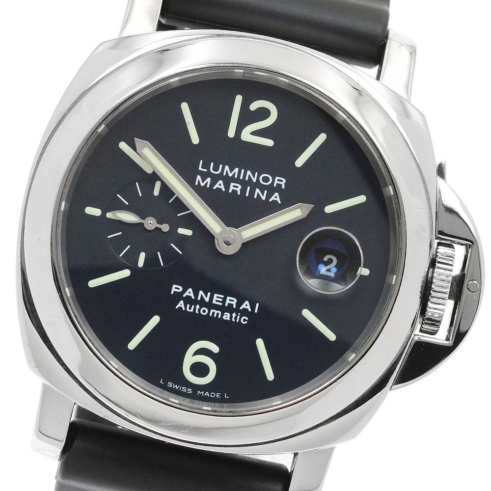 PANERAI LUMINOR MARINA DATE AUTOMATIC WATCH: PANERAI Luminor Marina Date Automatic Watch Brand: PANERAI Type/Style: Wristwatch Material: Band Material rubber, Case Material Stainless Steel Color: Dial Color black Band Color black Case Color