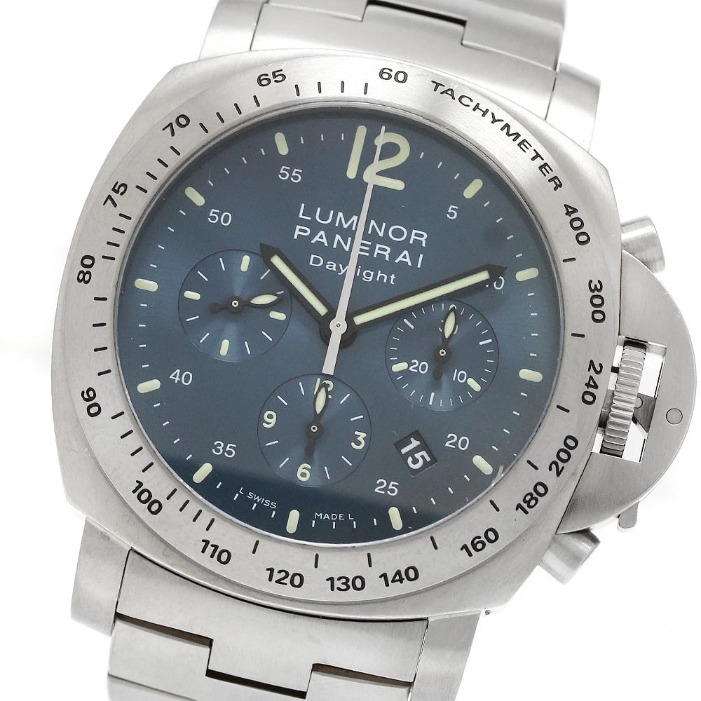 PANERAI LUMINOR CHRONOGRAPH AUTOMATIC WATCH: PANERAI Luminor Chronograph Automatic Watch Brand: PANERAI Type/Style: Wristwatch Material: Band Material titanium, Case Material titanium Color: Dial Color Navy Band Color Silver Case Color Silver