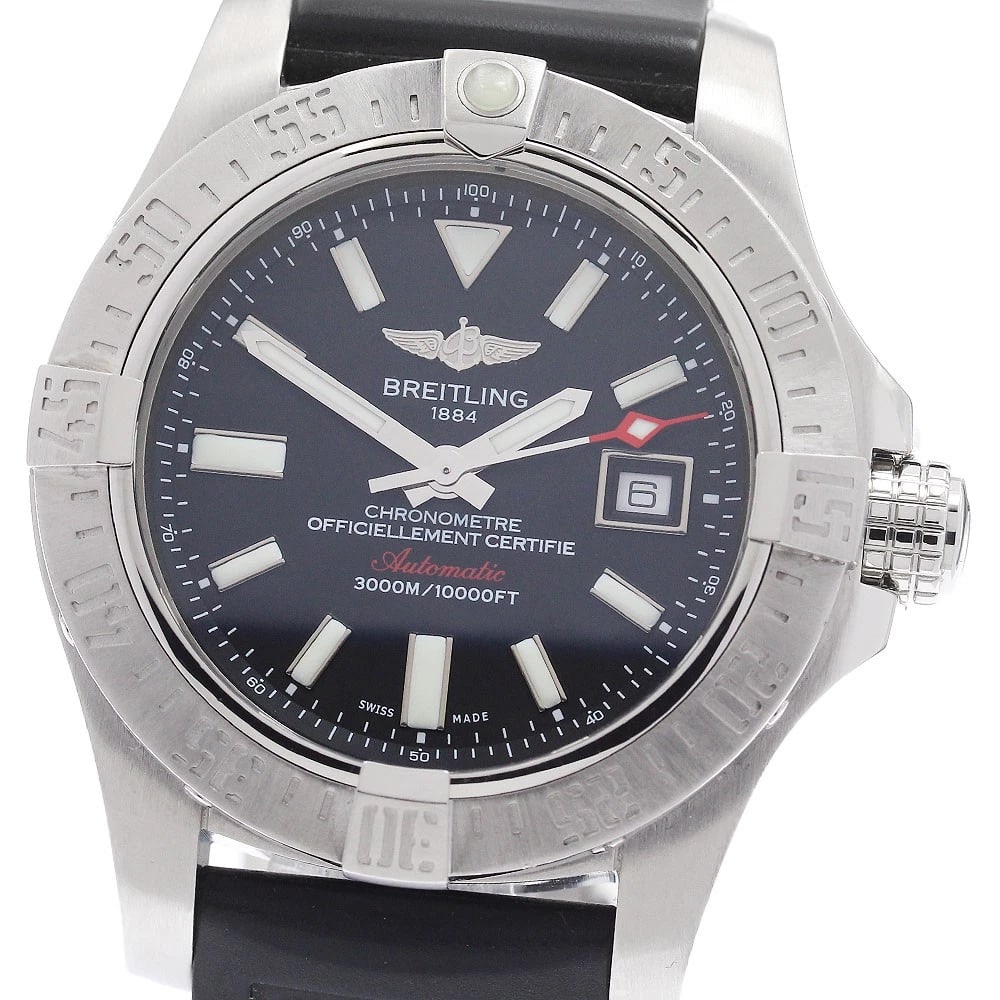 BREITLING AVENGER DATE BLACK AUTOMATIC WATCH: BREITLING Avenger Date Black Automatic Watch Brand: BREITLING Type/Style: Wristwatch Material: Band Material rubber, Case Material Stainless Steel Color: Dial Color black Band Color black Case Color