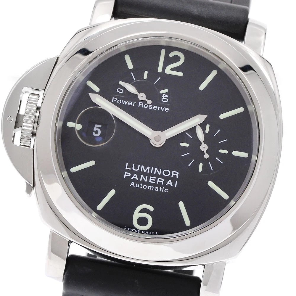 PANERAI LUMINOR POWER RESERVE AUTOMATIC WATCH: PANERAI Luminor Power reserve Automatic Watch Brand: PANERAI Type/Style: Wristwatch Material: Band Material rubber, Case Material Stainless Steel Color: Dial Color black Band Color black Case Color