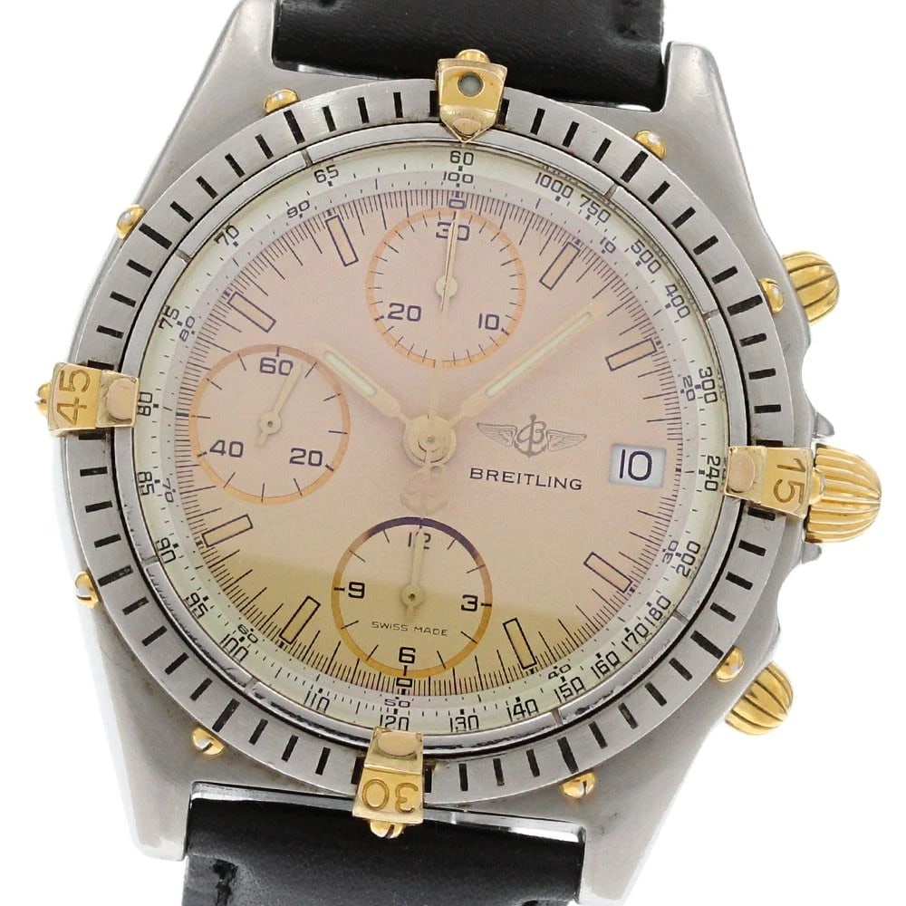 BREITLING CHRONOMDATE BEIGE AUTOMATIC WATCH: BREITLING ChronomDate beige Automatic Watch Brand: BREITLING Type/Style: Wristwatch Material: Band Material leather, Case Material Stainless Steel Color: Case Color Silver Band Color black Dial Color