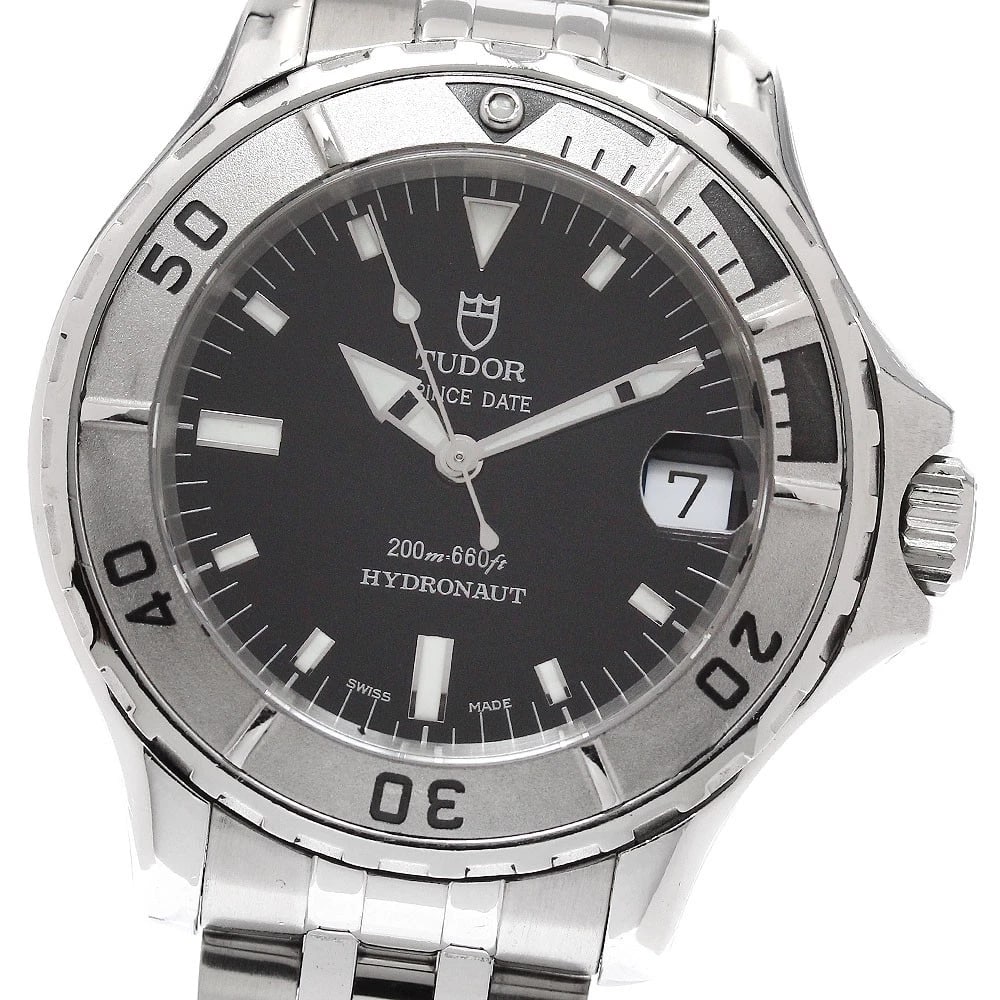 TUDOR HYDRO DATE BLACK AUTOMATIC WATCH: TUDOR Hydro Date black Automatic Watch Brand: TUDOR Type/Style: Wristwatch Material: Band Material Stainless Steel, Case Material Stainless Steel Color: Dial Color black Band Color Silver Case Color