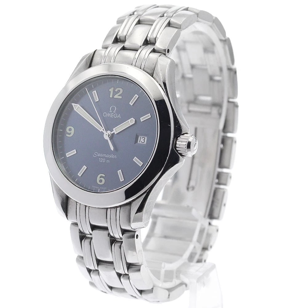 OMEGA SEAMASTER DATE BLUE QUARTZ WATCH: OMEGA Seamaster Date blue Quartz Watch Brand: OMEGA Type/Style: Wristwatch Material: Band Material Stainless Steel, Case Material Stainless Steel Color: Dial Color blue Band Color Silver Case Color Si