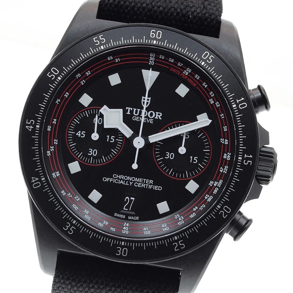 TUDOR PELAGOS CHRONO BLACK AUTOMATIC WATCH: TUDOR Pelagos Chrono black Automatic Watch Brand: TUDOR Type/Style: Wristwatch Material: Band Material Nylon, Case Material carbon Color: Case Color black Band Color black Dial Color black Size: Case