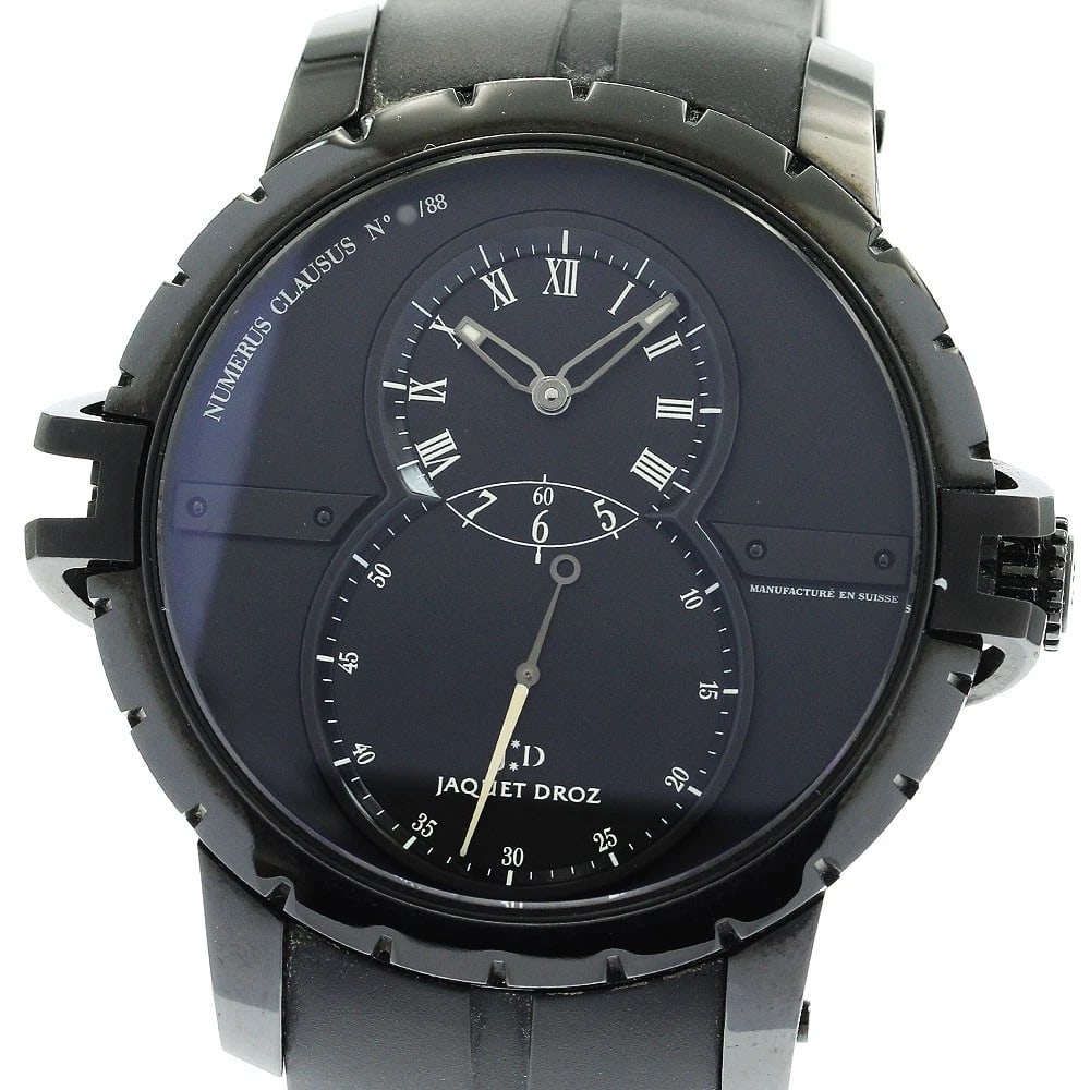 JAQUET DROZ AUTOMATIC WATCH: JAQUET DROZ Automatic Watch Brand: JAQUET DROZ Type/Style: Wristwatch Material: Band Material rubber, Case Material Stainless Steel Color: Dial Color black Band Color black Case Color black Size: