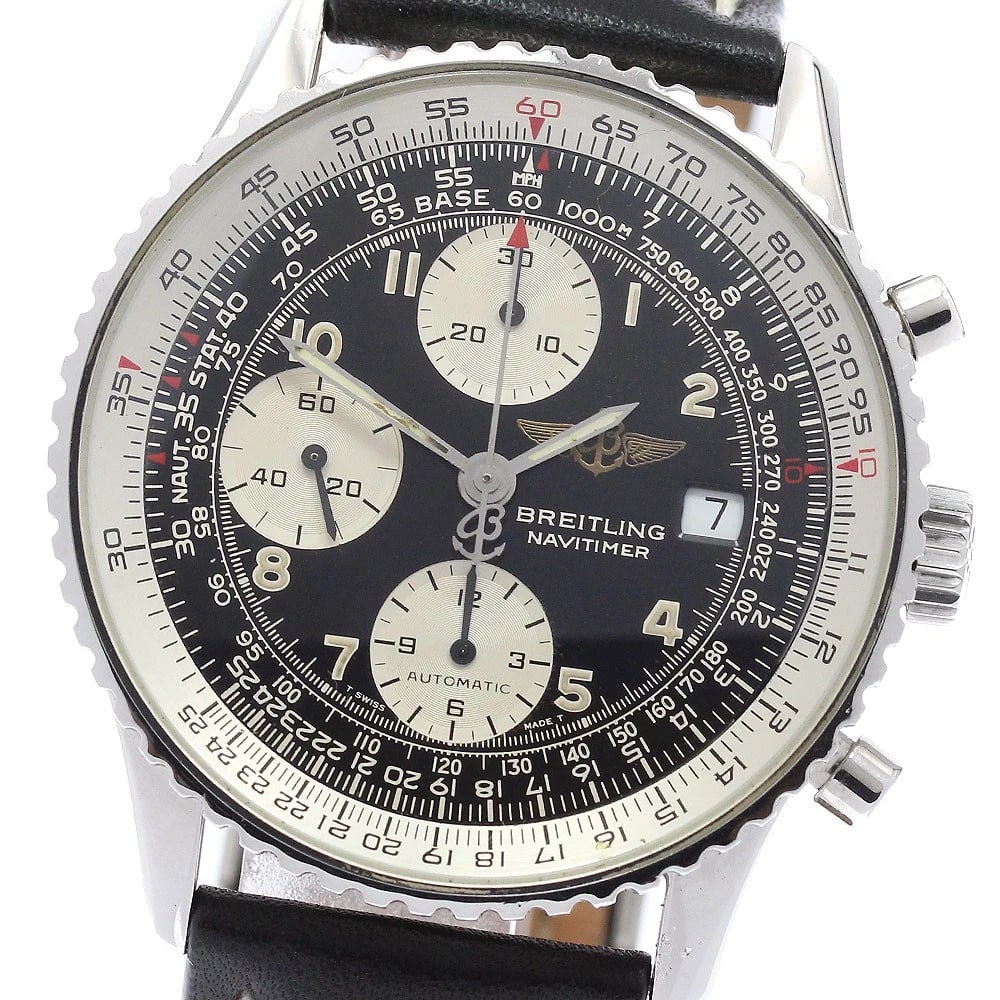 BREITLING OLD NAVITIMER DATE CHRONOGRAPH AUTOMATIC WATCH: BREITLING Old Navitimer Date Chronograph Automatic Watch Brand: BREITLING Type/Style: Wristwatch Material: Band Material leather, Case Material Stainless Steel Color: Case Color Silver Band Color