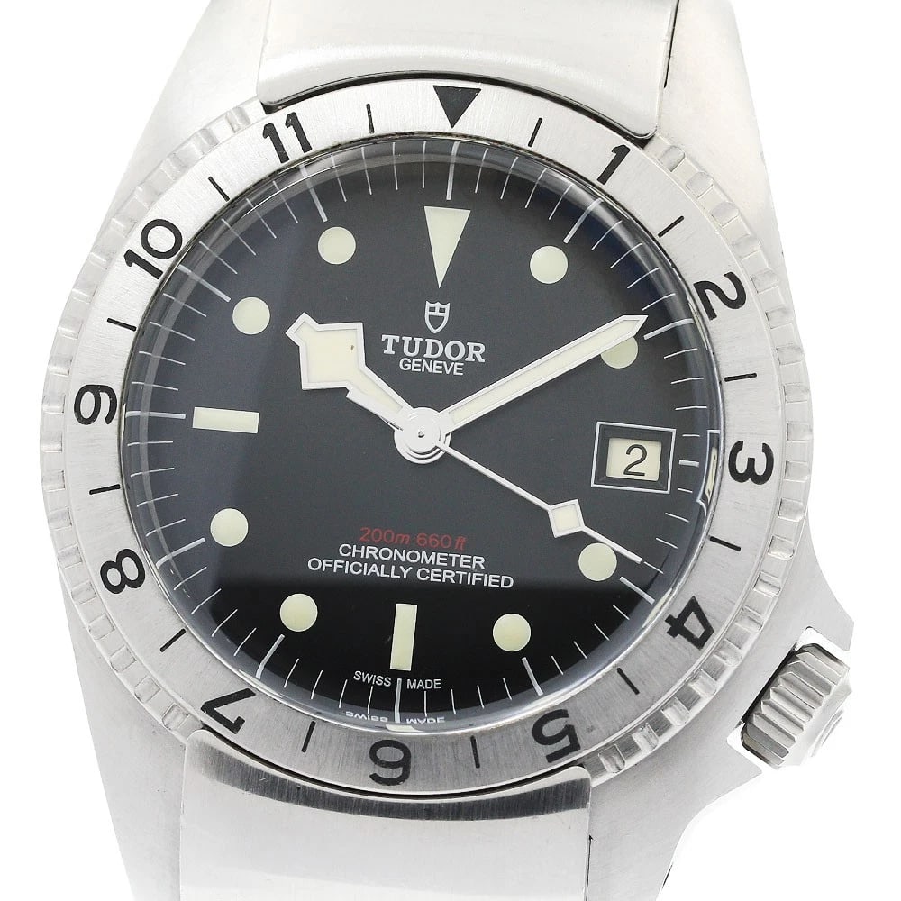 TUDOR BLACK DATE AUTOMATIC WATCH: TUDOR Black Date Automatic Watch Brand: TUDOR Type/Style: Wristwatch Material: Band Material Leather / Rubber, Case Material Stainless Steel Color: Case Color Silver Band Color Brown / Black Dial