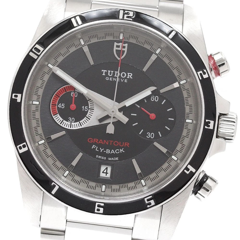 TUDOR GRAND TOUR CHRONO BLACK AUTOMATIC WATCH: TUDOR Grand Tour Chrono black Automatic Watch Brand: TUDOR Type/Style: Wristwatch Material: Band Material Stainless Steel, Case Material Stainless Steel Color: Band Color Silver Dial Color black Case