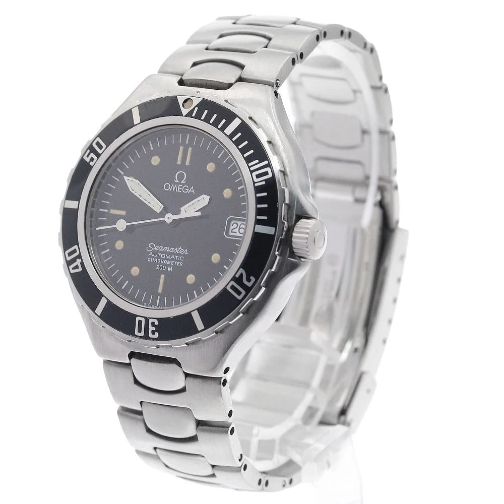 OMEGA SEAMASTER DATE BLACK AUTOMATIC WATCH: OMEGA Seamaster Date black Automatic Watch Brand: OMEGA Type/Style: Wristwatch Material: Band Material Stainless Steel, Case Material Stainless Steel Color: Case Color Silver Band Color Silver Dial