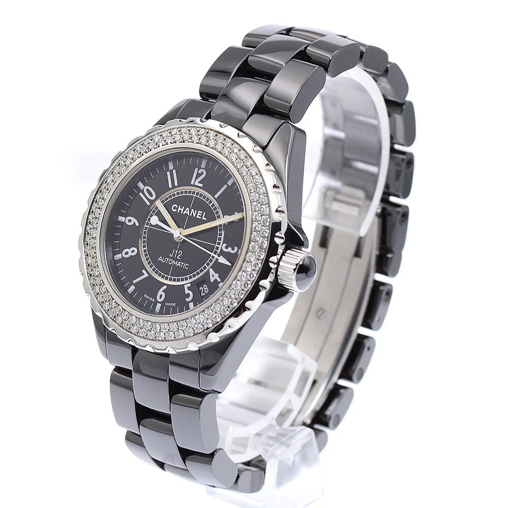 CHANEL J12 BLACK CERAMIC DIAMOND BEZEL AUTOMATIC WATCH: CHANEL J12 black ceramic diamond bezel Automatic Watch Brand: CHANEL Type/Style: Wristwatch Material: Band Material Stainless Steel / ceramic, Case Material Stainless Steel / ceramic Color: Dial