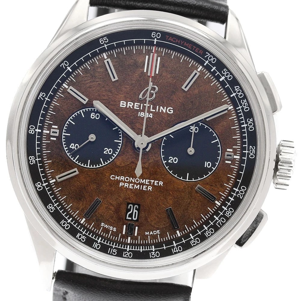 BREITLING PREMIER BENTLEY DATE BROWN AUTOMATIC WATCH: BREITLING Premier Bentley Date Brown Automatic Watch Brand: BREITLING Type/Style: Wristwatch Material: Band Material leather, Case Material Stainless Steel Color: Dial Color Brown Band Color black