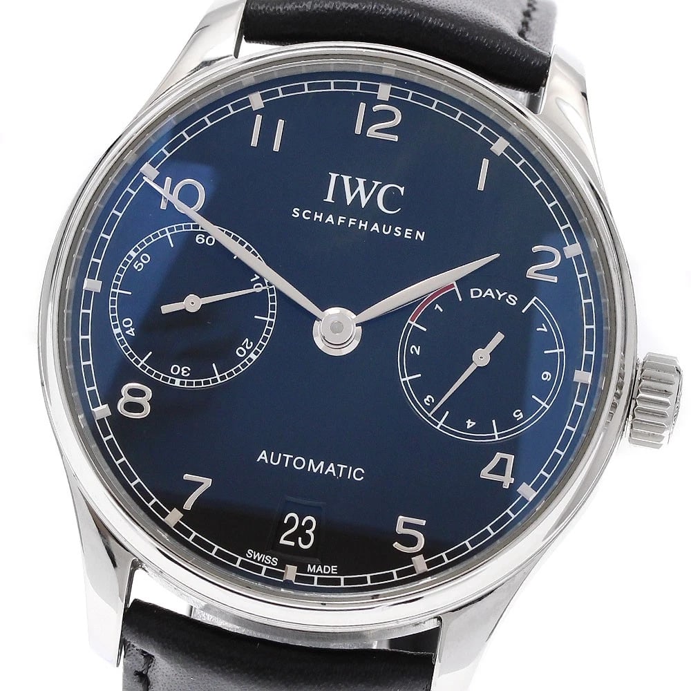 IWC SCHAFFHAUSEN PORTUGIESER AUTOMATIC WATCH: IWC SCHAFFHAUSEN Portugieser Automatic Watch Brand: IWC SCHAFFHAUSEN Type/Style: Wristwatch Material: Band Material leather, Case Material Stainless Steel Color: Dial Color black Band Color black Case