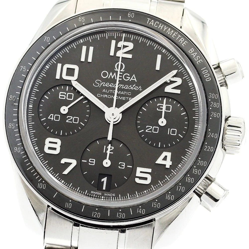 OMEGA SPEEDMASTER GRAY AUTOMATIC WATCH: OMEGA Speedmaster gray Automatic Watch Brand: OMEGA Type/Style: Wristwatch Material: Band Material Stainless Steel, Case Material Stainless Steel Color: Dial Color gray Band Color Silver Case Color