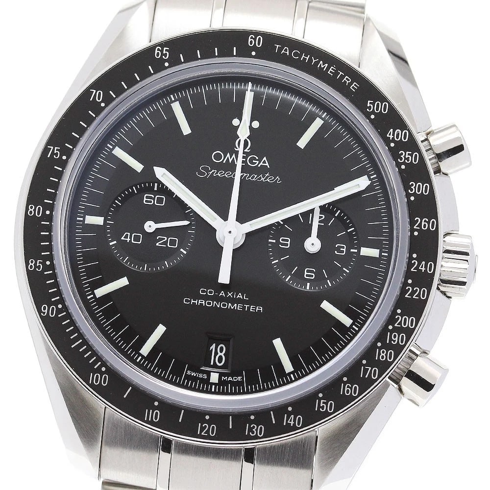OMEGA SPEEDMASTER CO-AXIAL CHRONOGRAPH WATCH: OMEGA Speedmaster Co-Axial Chronograph Watch Brand: OMEGA Type/Style: Wristwatch Material: Band Material Stainless Steel, Case Material Stainless Steel Color: Dial Color black Band Color Silver Case