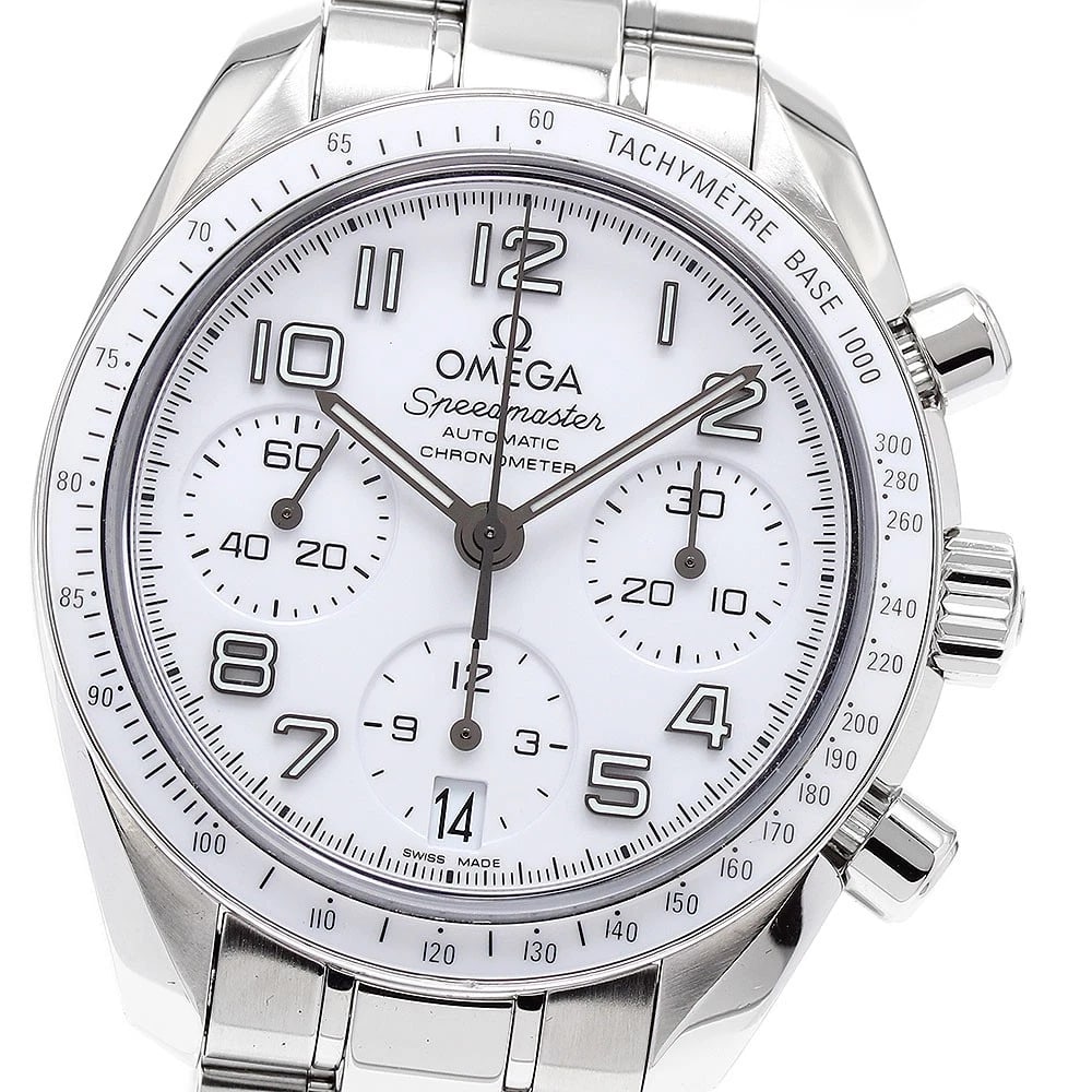 OMEGA SPEEDMASTER DATE AUTOMATIC WATCH: OMEGA Speedmaster Date Automatic Watch Brand: OMEGA Type/Style: Wristwatch Material: Band Material Stainless Steel, Case Material Stainless Steel Color: Dial Color white Band Color Silver Case Color