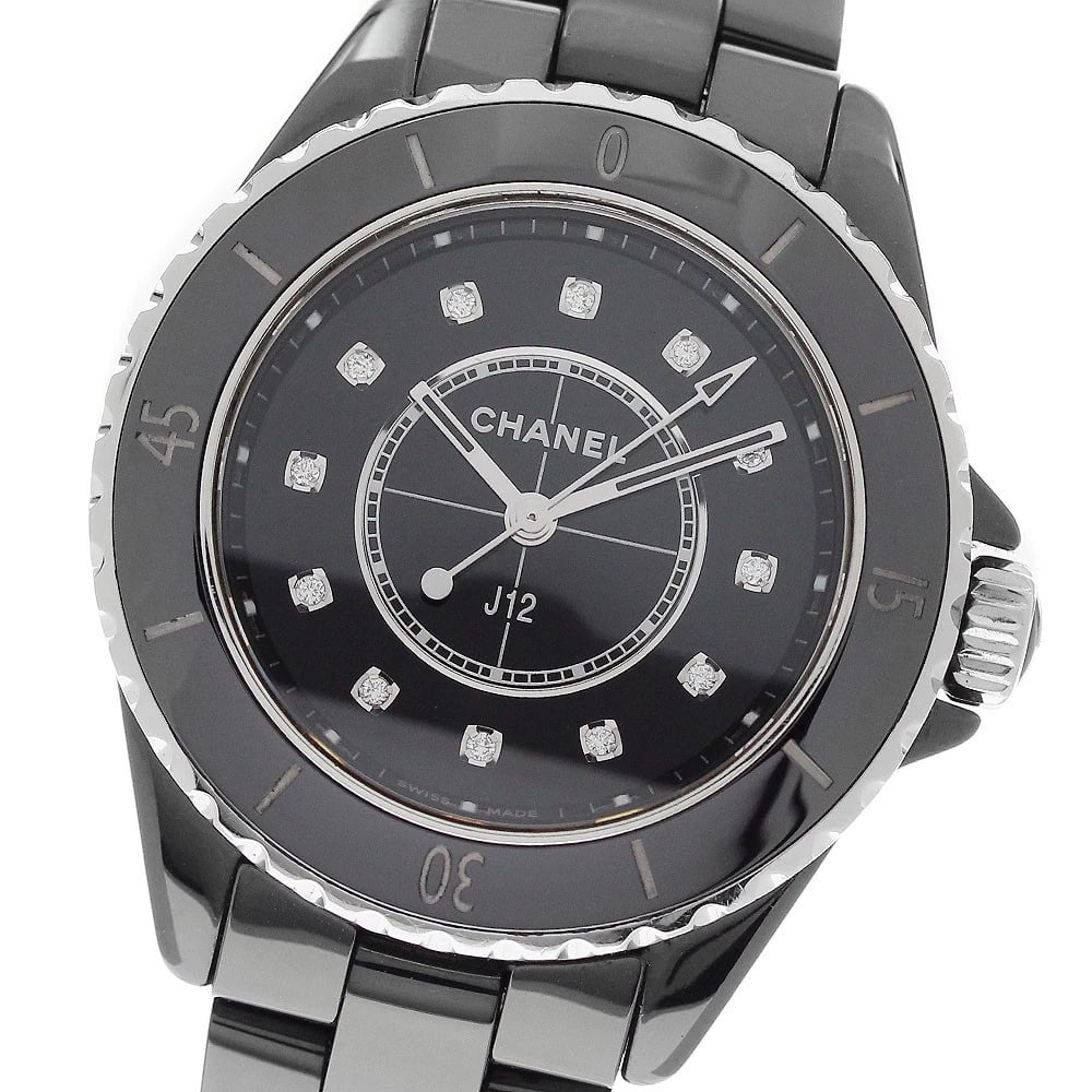 CHANEL J12 BLACK CERAMIC DIAMOND QUARTZ WATCH: CHANEL J12 Black Ceramic Diamond Quartz Watch Brand: CHANEL Type/Style: Wristwatch Material: Band Material Stainless Steel / ceramic, Case Material Stainless Steel / ceramic Color: Dial Color black