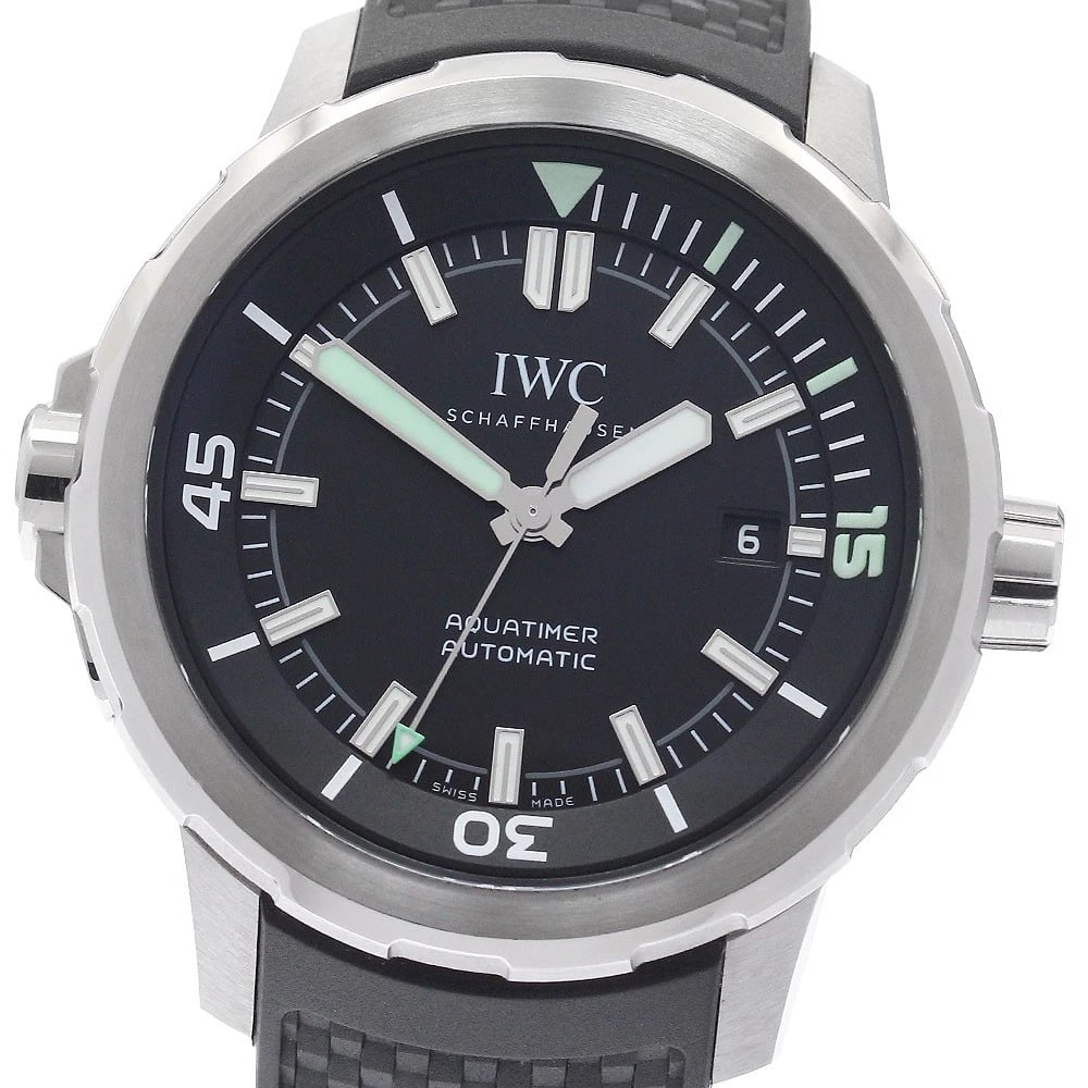 IWC SCHAFFHAUSEN AQUA TIMER DATE AUTOMATIC WATCH: IWC SCHAFFHAUSEN Aqua timer Date Automatic Watch Brand: IWC SCHAFFHAUSEN Type/Style: Wristwatch Material: Band Material rubber, Case Material Stainless Steel Color: Case Color Silver Band Color black