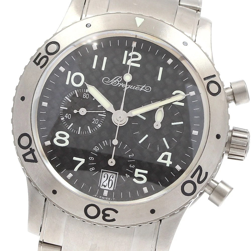 BREGUET TRANSATLANTIC AUTOMATIC WATCH: Breguet Transatlantic Automatic Watch Brand: Breguet Type/Style: Wristwatch Material: Band Material titanium, Case Material titanium Color: Dial Color black Band Color Silver Case Color Silver Size:
