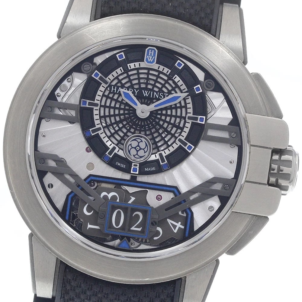 HARRY WINSTON OCEAN AUTOMATIC WATCH: HARRY WINSTON Ocean Automatic Watch Brand: HARRY WINSTON Type/Style: Wristwatch Material: Band Material Nylon / Rubber, Case Material Therium Color: Case Color Silver Band Color black Dial Color