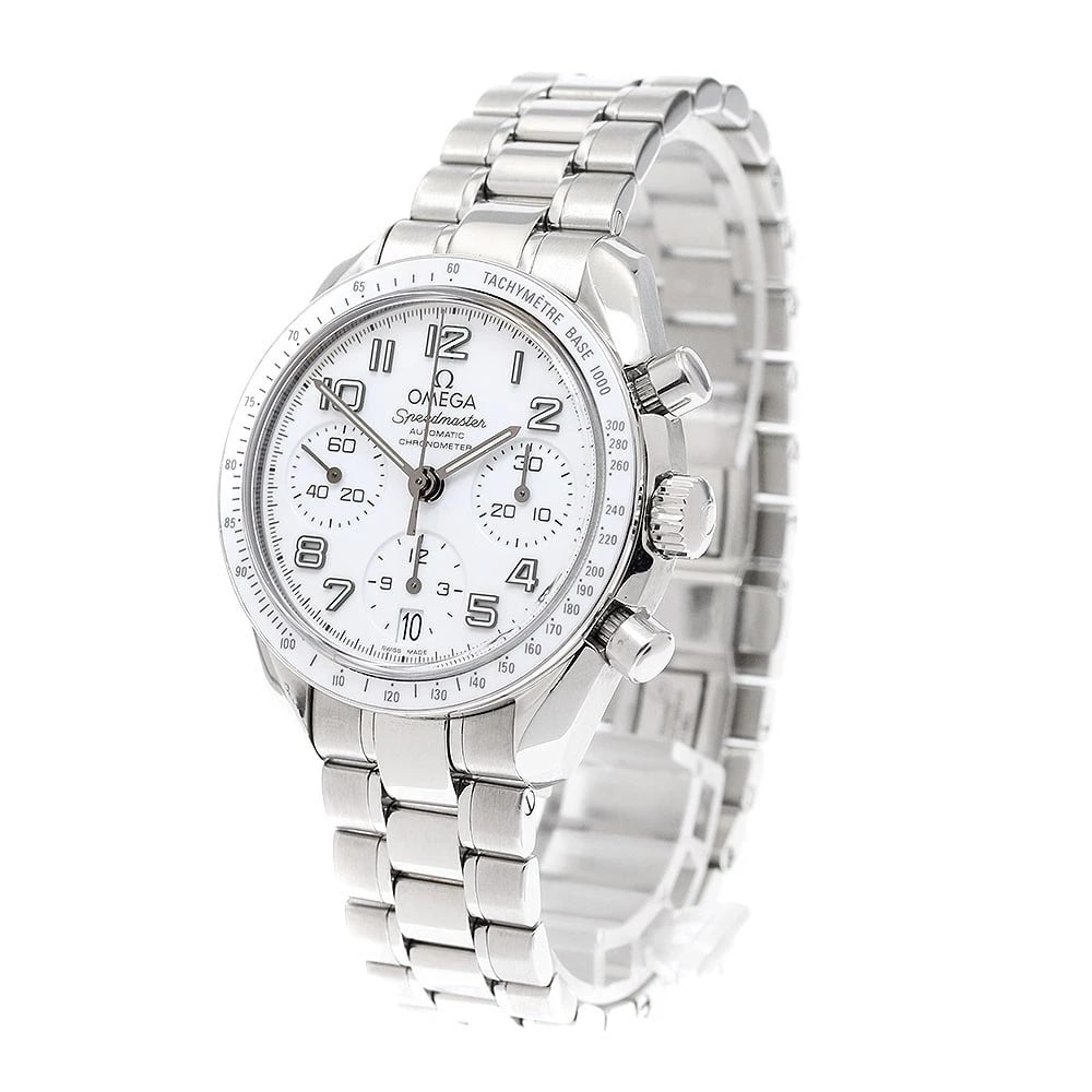 OMEGA SPEEDMASTER DATE AUTOMATIC WATCH: OMEGA Speedmaster Date Automatic Watch Brand: OMEGA Type/Style: Wristwatch Material: Band Material Stainless Steel, Case Material Stainless Steel Color: Dial Color white Band Color Silver Case Color