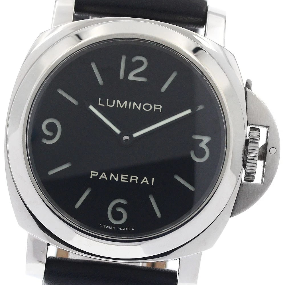 PANERAI LUMINOR BLACK HAND WINDING WATCH: PANERAI Luminor black Hand Winding Watch Brand: PANERAI Type/Style: Wristwatch Material: Band Material leather, Case Material Stainless Steel Color: Dial Color black Band Color black Case Color
