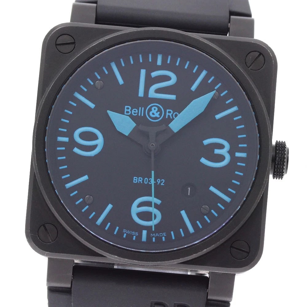 BELL?ROSS BLUE DATE BLACK AUTOMATIC WATCH: Bell?Ross Blue Date black Automatic Watch Brand: Bell?Ross Type/Style: Wristwatch Material: Band Material rubber, Case Material Stainless Steel Color: Dial Color black Size: Case size About 42mm (1.7i