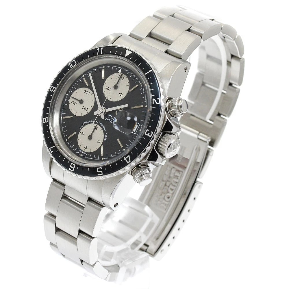 TUDOR OYSTER DATE CHRONO BLACK AUTOMATIC WATCH: TUDOR Oyster Date Chrono black Automatic Watch Brand: TUDOR Type/Style: Wristwatch Material: Band Material Stainless Steel, Case Material Stainless Steel Color: Dial Color black Size: Case size About