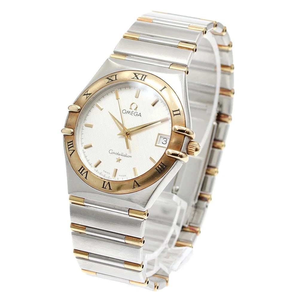 OMEGA CONSTELLATION DATE SILVER QUARTZ WATCH: OMEGA Constellation Date Silver Quartz Watch Brand: OMEGA Type/Style: Wristwatch Material: Band Material Stainless Steel/YG, Case Material Stainless Steel/YG Color: Dial Color Silver Size: Case size